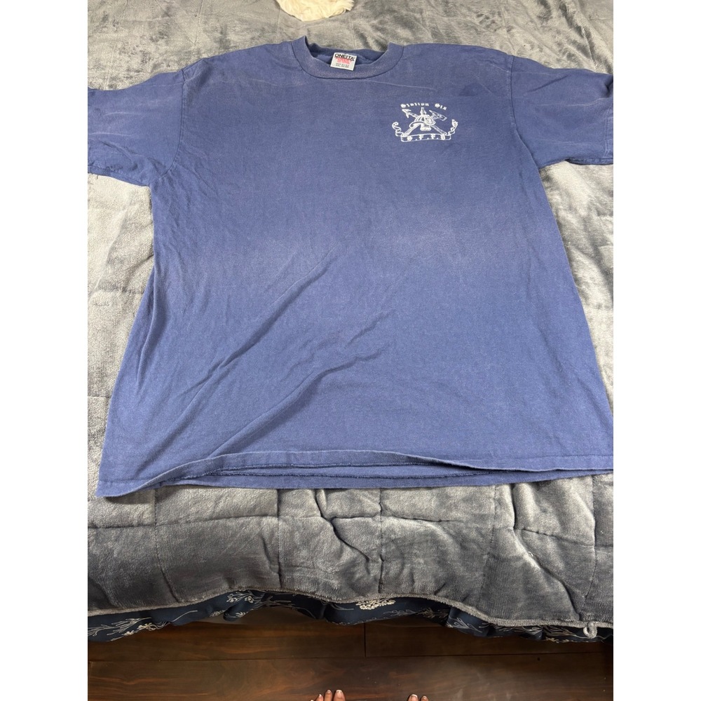 Oneita Power-T Vintage SFFD Station Six Graphic T-Shirt Navy Blue XXL USA Made